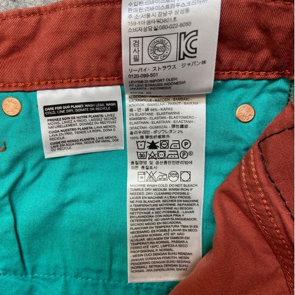 Levis 511 Slim Fit Pants Mens 34x32 Burnt Orange Chino 5-Pocket gusset crotch - Picture 6 of 10